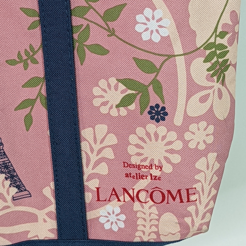 Lancome Tote Bag Pink Paris Atelier Flowers Canvas Eiffel Tower birds Lined Lg - Picture 4 of 10